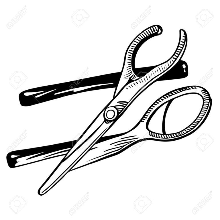 塗鴉風格的髮型師或理髮的剪刀和梳子說明適用於Web，打印，或廣告使用。