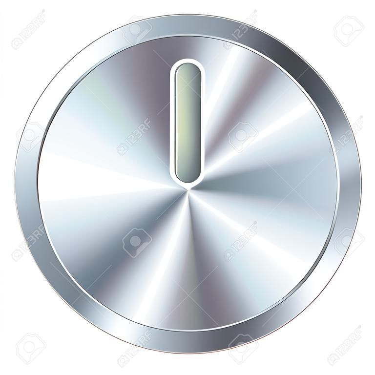 Computer power icon on round stainless steel modern industrial button 