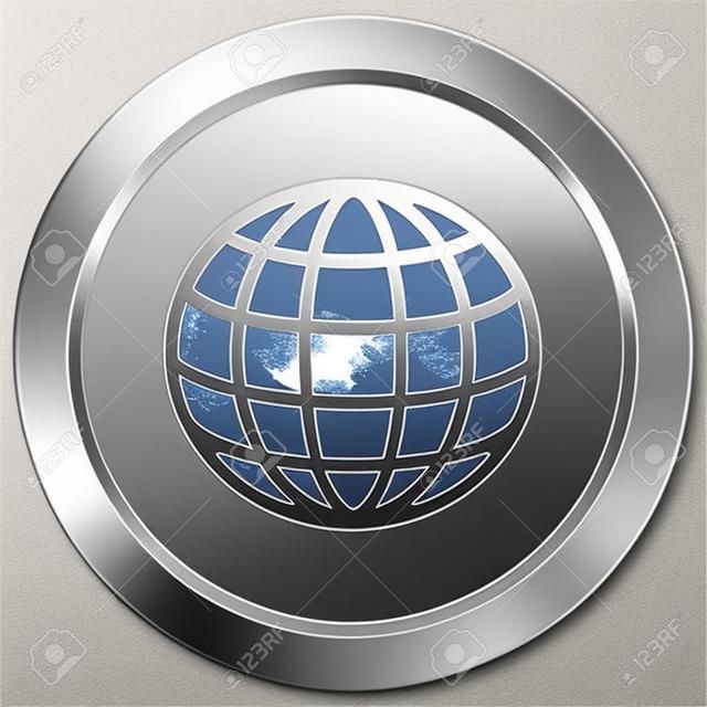 Yuvarlak paslanmaz çelik modern endüstriyel düğmesini Globe simgesi