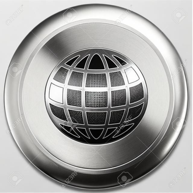 Icône représentant un globe sur le bouton rond en acier inoxydable industrielle moderne