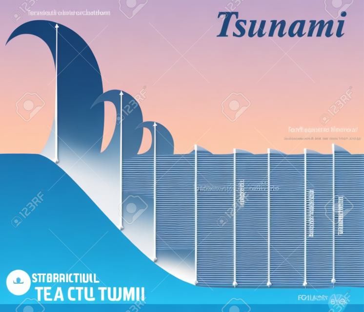 The structure of earthquake Tsunami. Education chart of natural phenomenon. Flat vector image.