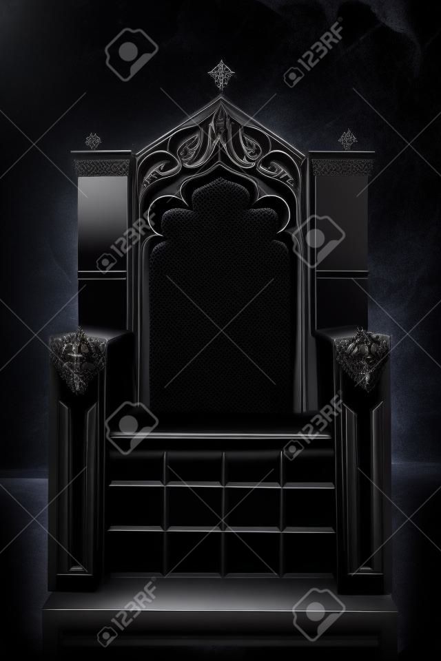 Królewski tron. ciemny gotycki tron, widok z przodu