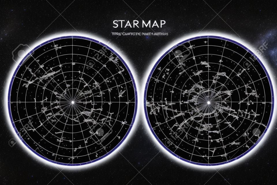 True constellations of the southern hemisphere and Northern hemisphere, star map.