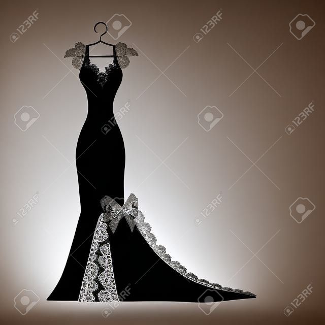 Silhouette of a dress with flowers and lace