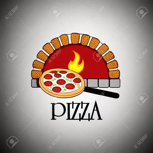 Logo with firewood oven and pizza.