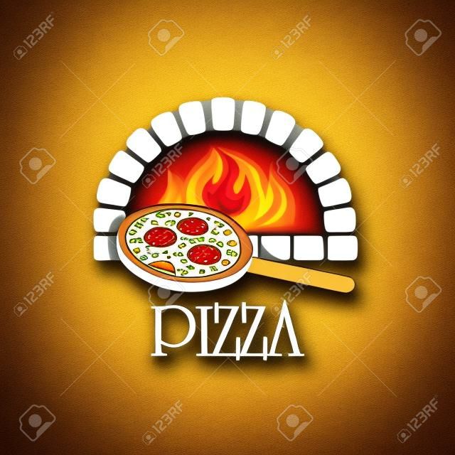 Logo with firewood oven and pizza.