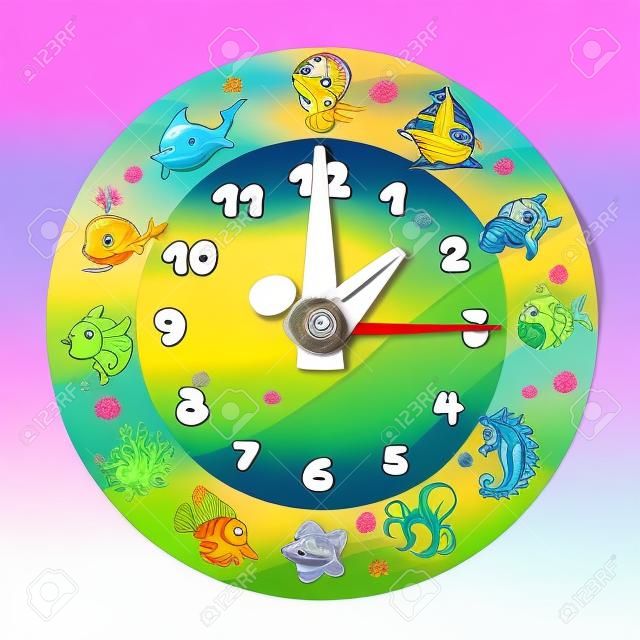 Reloj de dibujos animados divertido para los niños. Mar Animales Colección