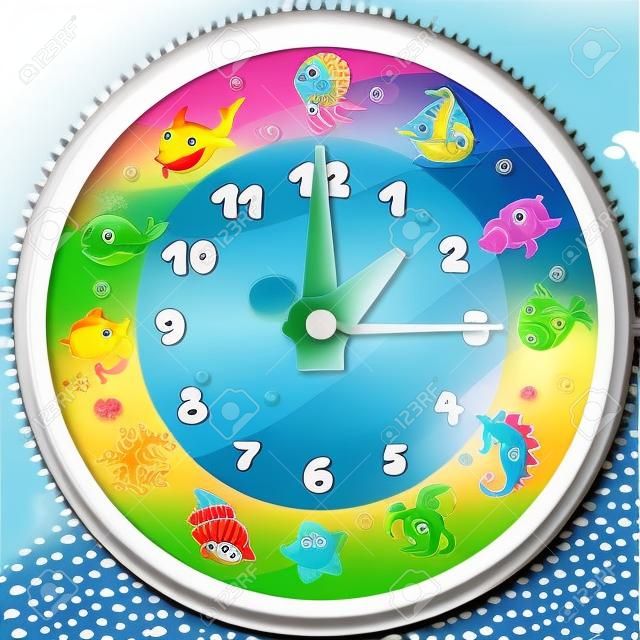 Reloj de dibujos animados divertido para los niños. Mar Animales Colección