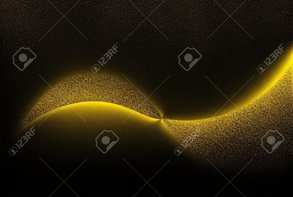Vettore oro glitter confetti onda su sfondo nero