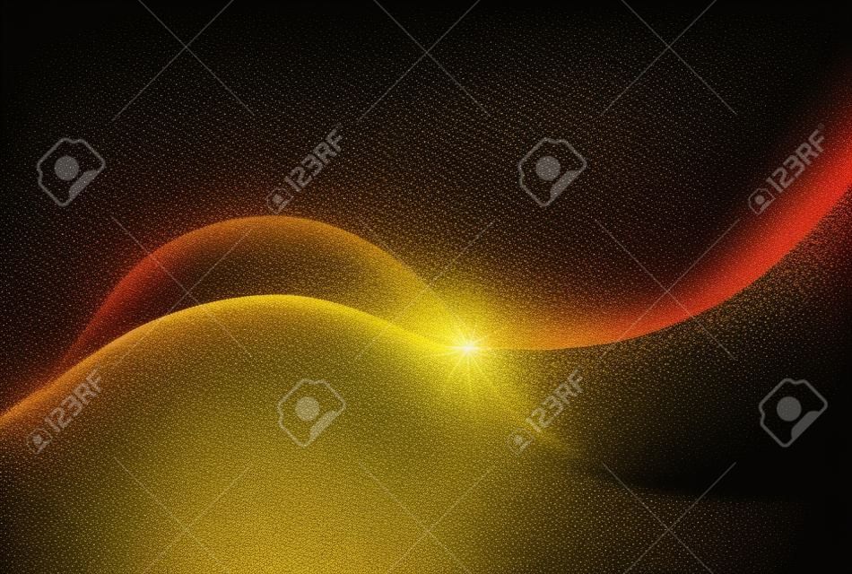 Vector gold glitter confetti wave on black background