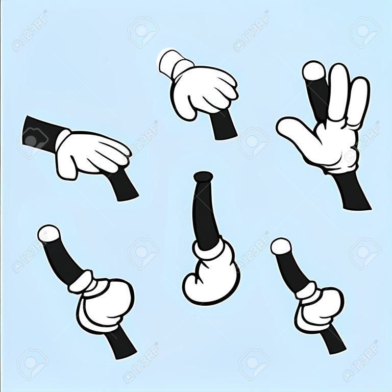 Cartoon mani e gambe vettore impostato per l'animazione, illustrazione della mano comica nel guanto