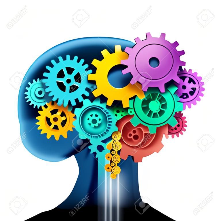 脳のセクションはから成っている歯車と歯車インテリジェンスと白で隔離される精神神経学的な活動の部門を表します。