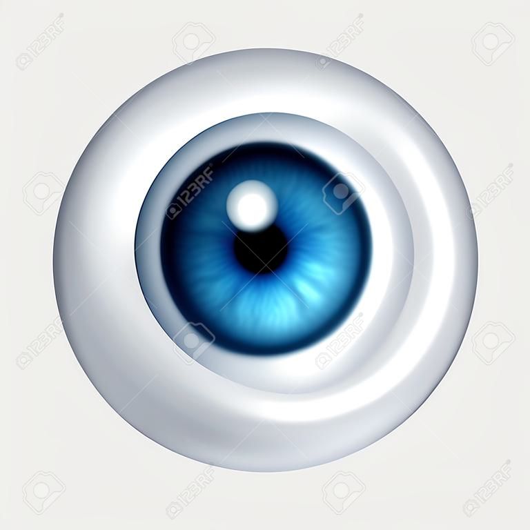 Simple boule bleue oeil humain avec l'iris et la rétine lentille représentant l'organe de la vue et la profession médicale de l'optométrie pour voir si des lunettes ou des lentilles conytact sont medicaly prescrit.