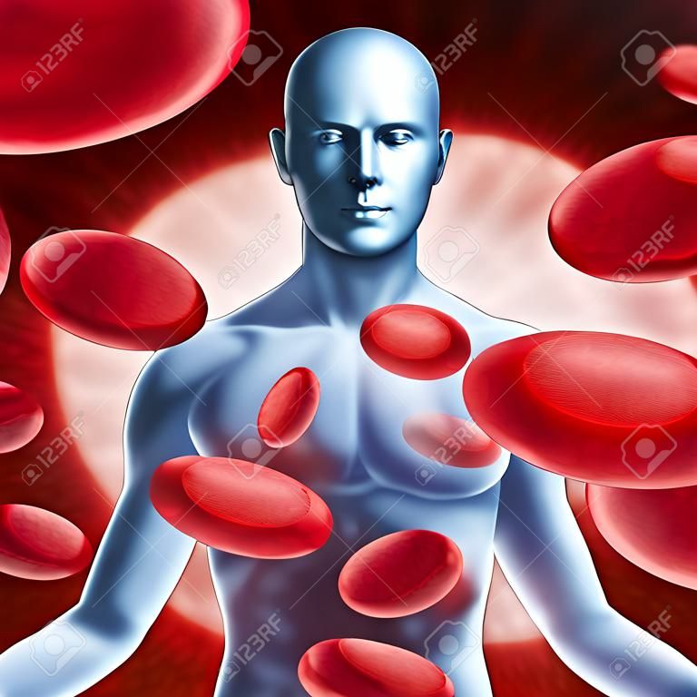 Símbolo de circulación de la sangre humana con glóbulos rojos que fluye a través de las venas bombeadas por el corazón músculos y paciente sistema circulatorio representa un símbolo de atención médico.