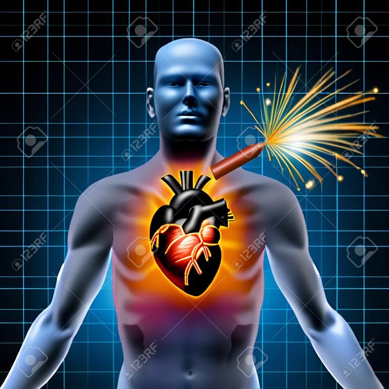 Human atak serca bomba zegarowa jako symbol pilnych problemów zdrowotnych spowodowanych niewłaściwym poziomem cholesterolu i zła dieta jedzenie tłuste tłuszczowej fast foodów.