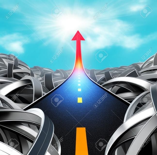 通往成功之路的成功之路上升到顶端，向上移动，摆脱混乱的道路的混乱，清晰的逃脱，通向财富和机遇的直线之箭