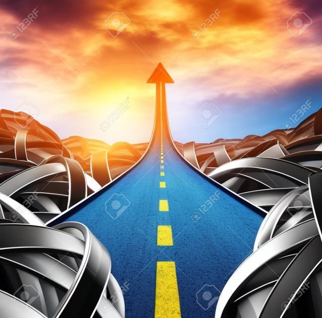 與道路財務上的成功上升到頂端和移動起來，擺脫糾結道路的混亂有明顯的逃生導致直箭頭，財富和機會的成功路徑。
