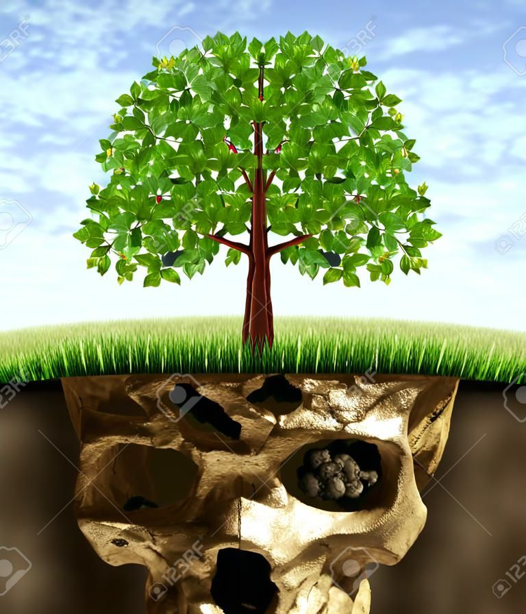 Токсичные почв и экологических рисков для здоровья, причиненного загрязнением в земле скрыты под землей в виде скелета черепа форму Земли с зеленым деревом gtrowing выше показывает опасности загрязненной природы.