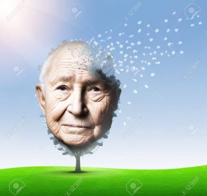 Menselijke dementie problemen als geheugenverlies als gevolg van leeftijd en Alzheimer