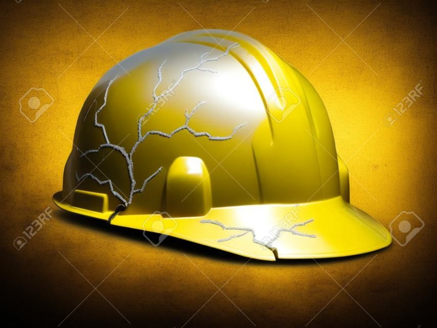 在工作​​中為打破破獲黃色安全帽頭盔作為從物理傷害和痛苦工人工傷和保險索賠的象徵工作意外及健康危害