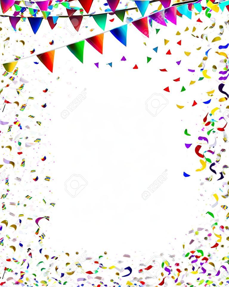 Бантинг флаги конфетти кадр как праздник и партийной обрамлении украшением фестиваля или карнавала празднуют день рождения или важное событие с пустой копией пространства
