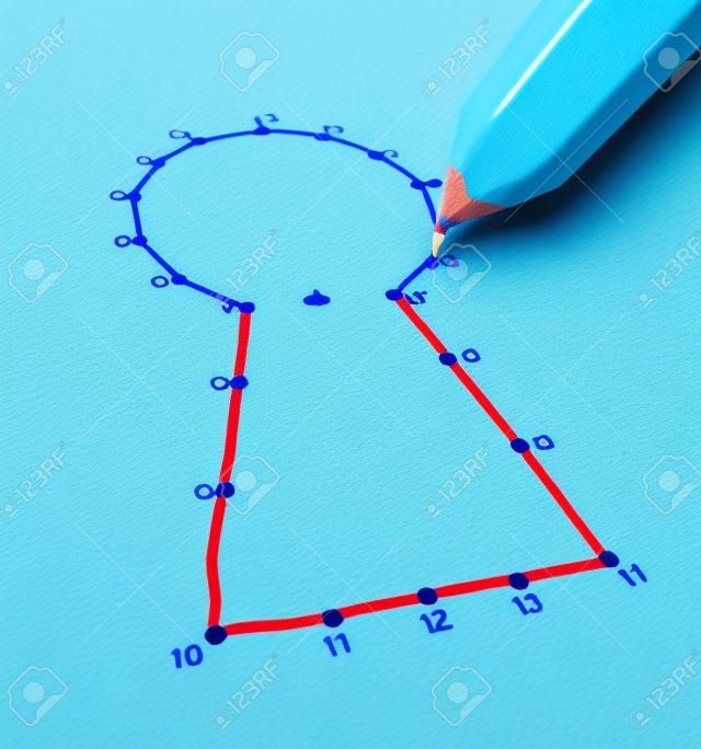 連接點的業務解決方案的概念為藍色鉛筆連接鎖孔的孩子拼圖圖標來比喻成功的關鍵規劃和戰略