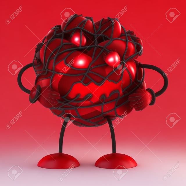 Bloedstolsel karakter of mascotte als een groep van klonterde menselijke rode cellen stoppen of vertragen de circulatiestroom als een 3D-illustratie op een witte achtergrond.