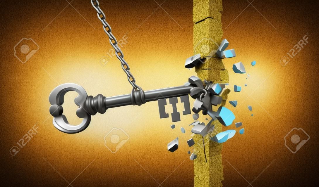 Sblocca il concetto chiave di successo aziendale e la metafora del buco della serratura per sbloccare opportunità con elementi illustrativi 3D.