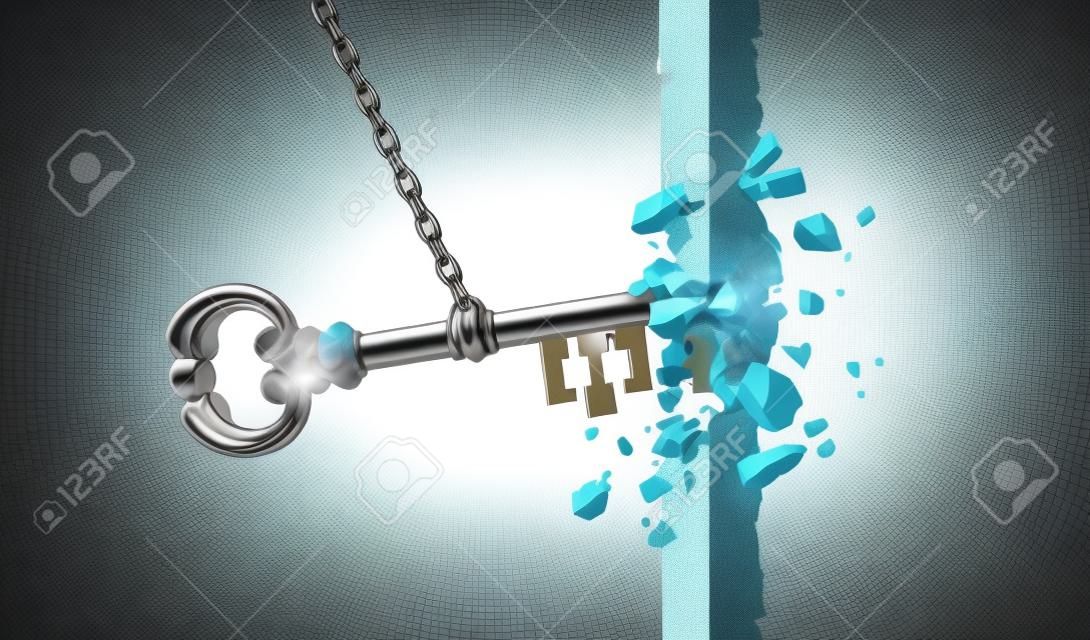 Unlock key business success concept and keyhole metaphor for unlocking opportunity with 3D illustration elements.