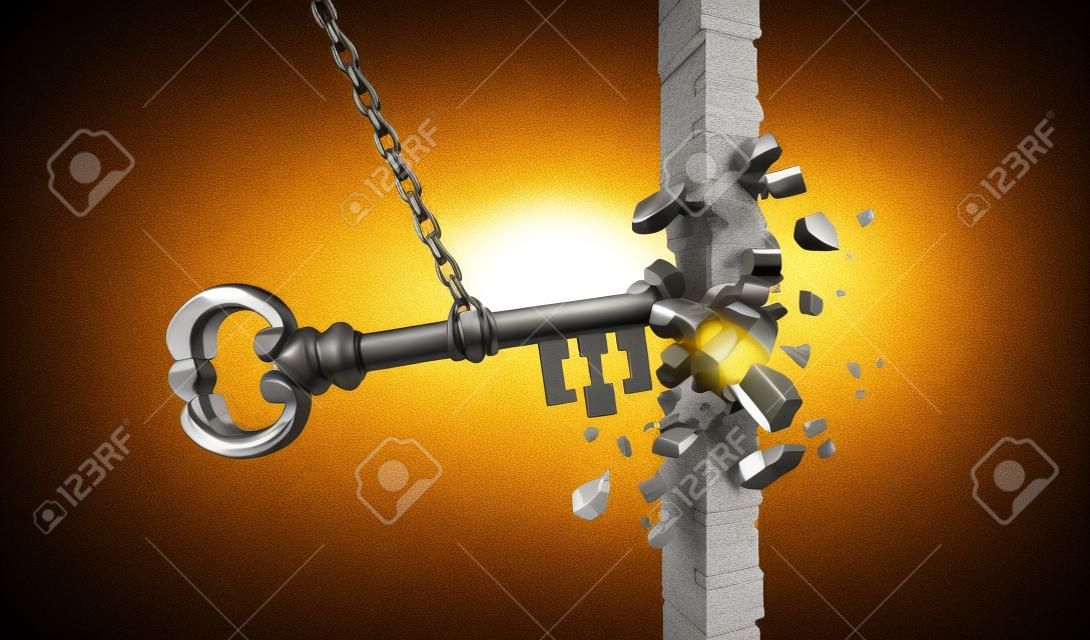 Unlock key business success concept and keyhole metaphor for unlocking opportunity with 3D illustration elements.