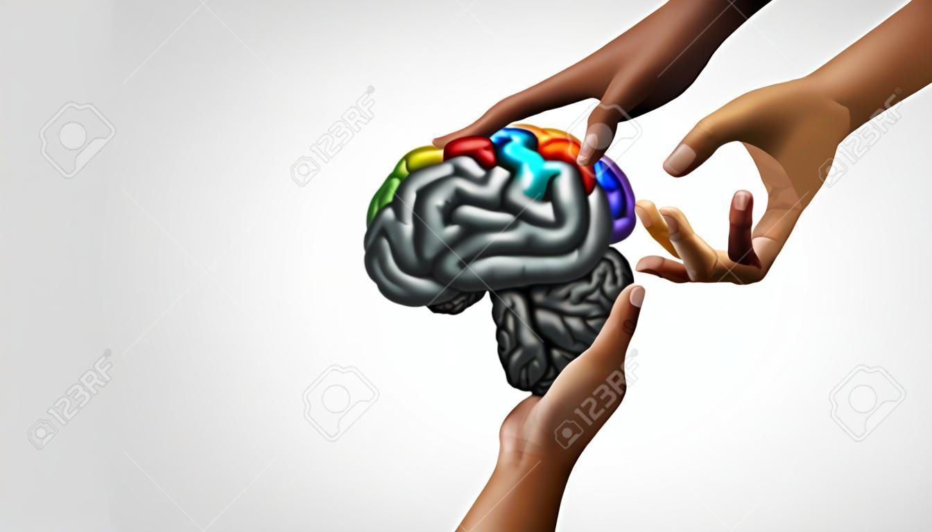 Wsparcie zdrowia psychicznego i objawy zaburzeń autystycznych mózgu i autyzmu lub zespół Aspergera jako ikona neurologii i koncepcja diagnozy psychologii lub psychiatrii w stylu ilustracji 3D.