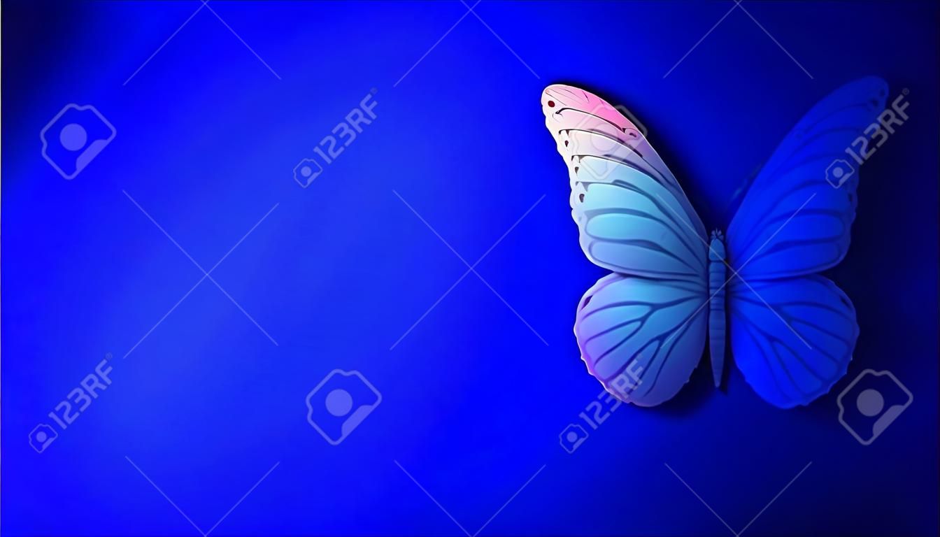 Abstract Butterfly On A Blue Background as a symbol of transformation and spiritual healing or rebirth in a lifecycle  in a 3d illustration style on white.