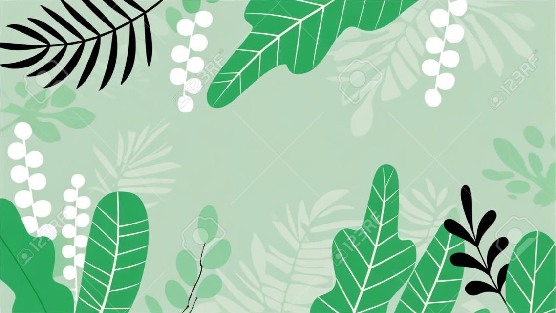 Vector illustration in simple flat style with copy space for text - background with plants and leaves - background for greeting cards, posters, banners and posters