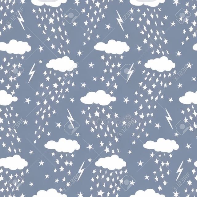 Seamless vector pattern with cute clouds and stars