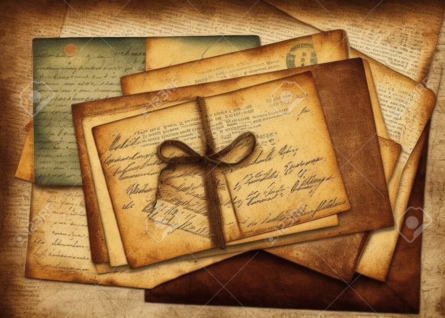 old letters and antique french postcards  vintage sentimental background retro style