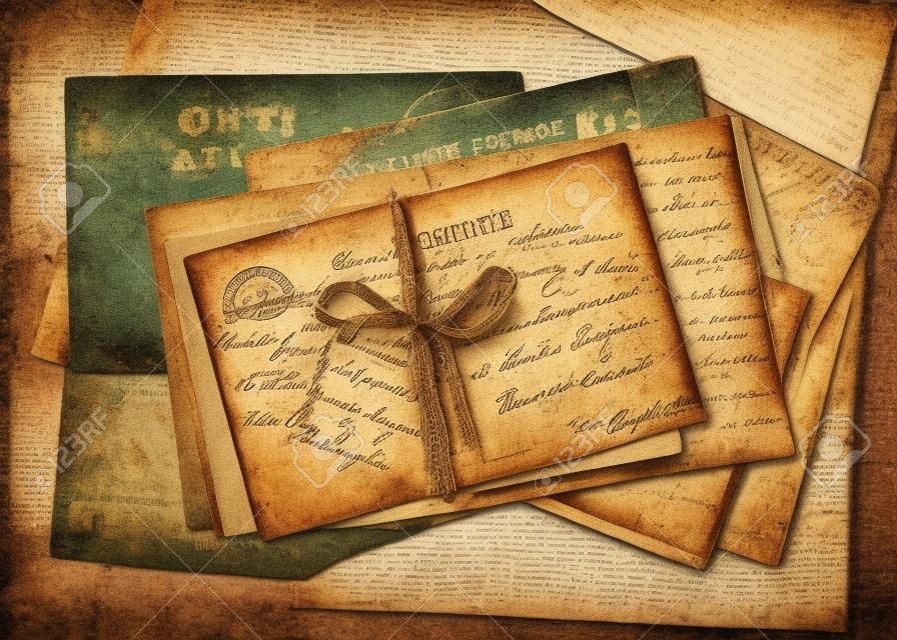 old letters and antique french postcards  vintage sentimental background retro style