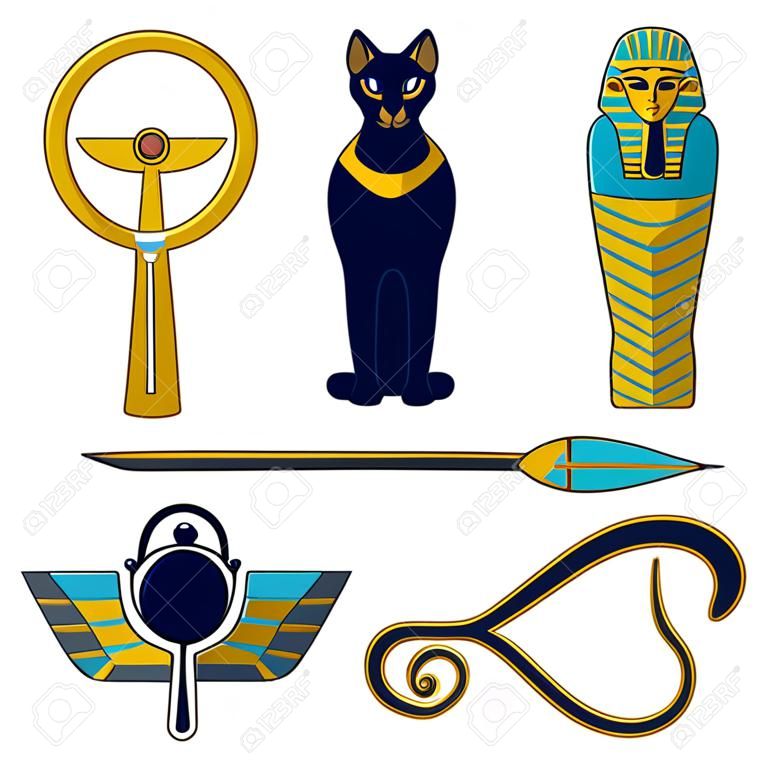 Set von ägyptischen Zeichen und Symbolen. Kulturen des alten Ägypten