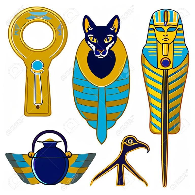 Set von ägyptischen Zeichen und Symbolen. Kulturen des alten Ägypten