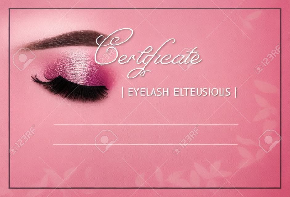 Diploma eyelash extensions. Makeup certificate template. beauty school or refresher courses for beautician. Make up cosmetic. Modern design