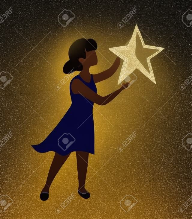 A girl holds a star as a symbol of her victory. The winner received a reward for achieving the goal.