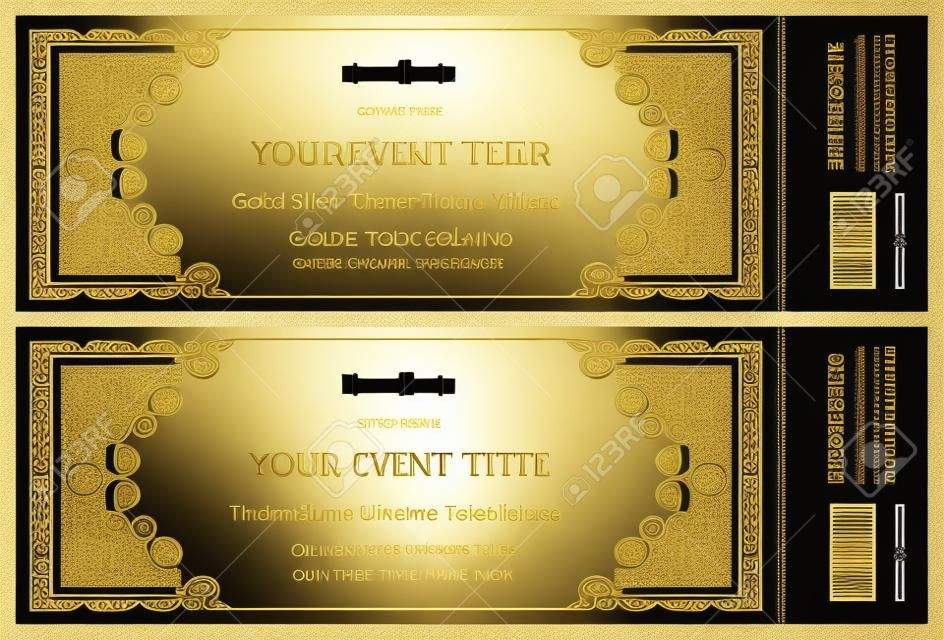 Luxury golden and silver theater ticket with vintage pattern