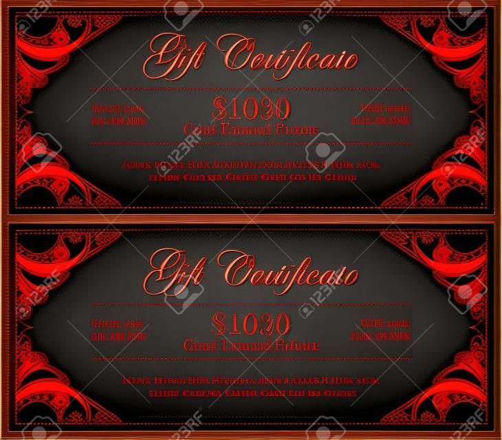 Luxury black and red gift certificate in vintage style