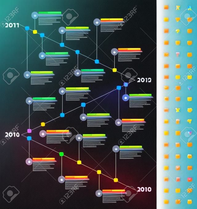 Linha do tempo moderna com marcos do arco-íris e ícones de eventos