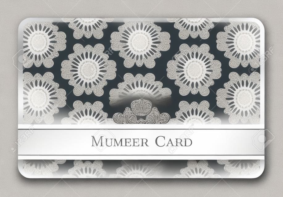 Cartão de membro de prata de luxo com padrão floral vintage