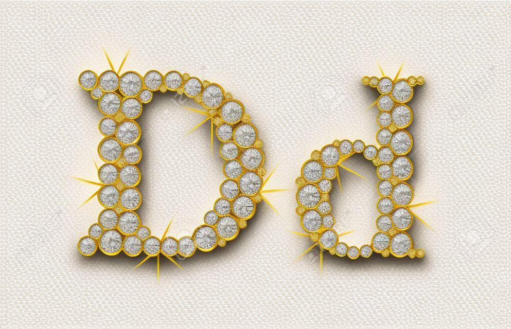Lettera "D", composto da diamanti con cornice dorata. Alfabeto set completo.