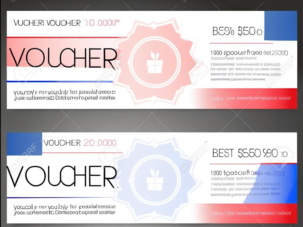 Modern simple voucher with watermark and red and blue pattern decoration