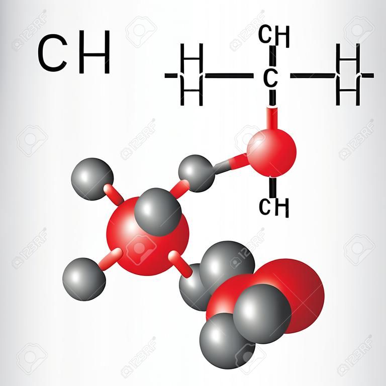 Fórmula química y modelo de molécula de butano C4H10. Ilustración del vector