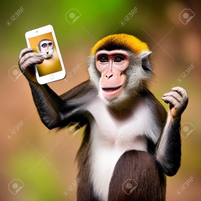 grappige aap nemen een selfie en glimlachen op camera