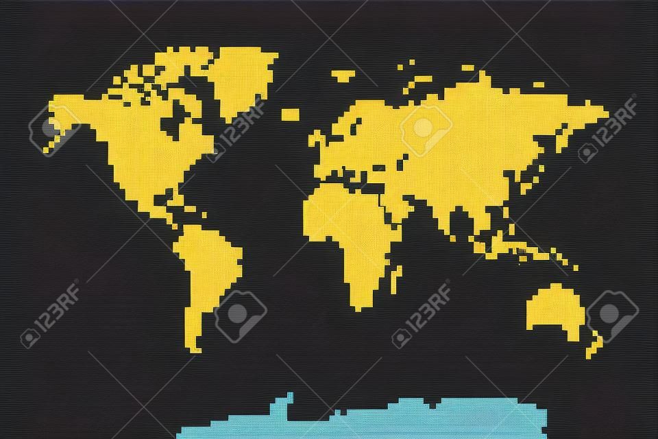 色の世界地図。ピクセル アート イラスト