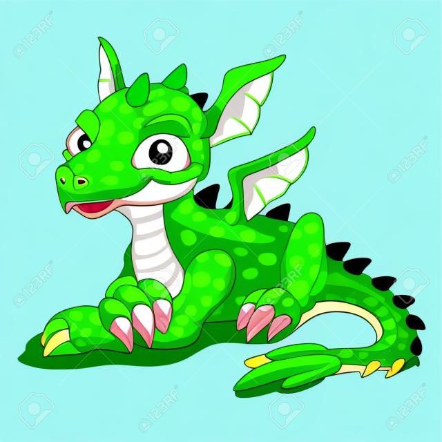 Cute cartoon drago verde, illustrazione vettoriale isolato